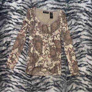 H&M Beige and Brown Paisley Long Sleeve Top